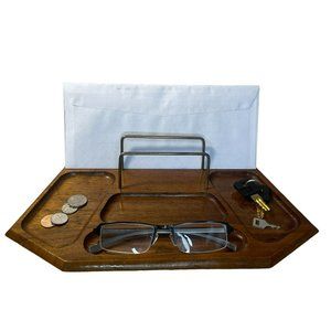 Vintage Setwell Genuine Walnut Wood Brass Dresser Desk Valet Caddy Tray MCM USA